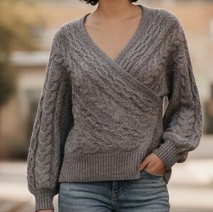 New Price! Soft Express Cable Knit V Neck Surplice Faux Wrap Sweater Size Med